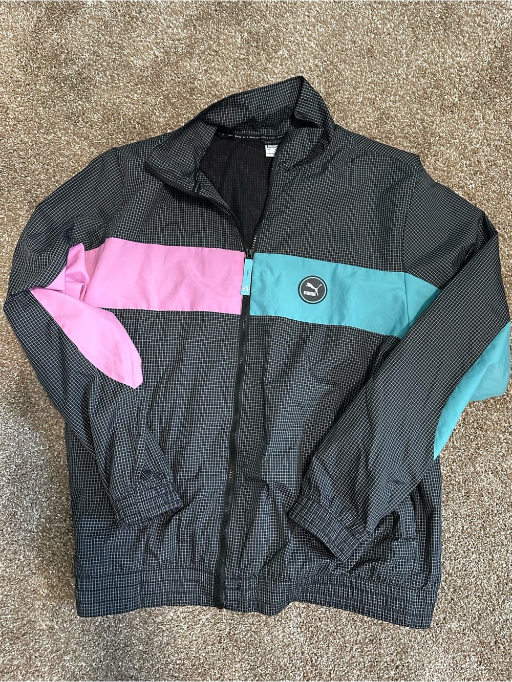 PUMA Colorblock Windbreaker Jacket in Black, Pink & Teal